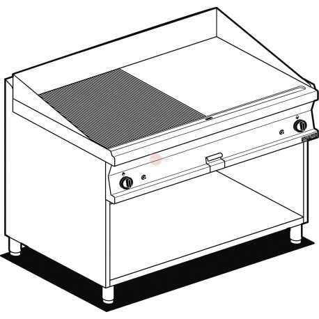 FRY TOP A GAS PIASTRA 1/2 LISCIA 1/2 RIGATA - SU MOBILE A GIORNO - POTENZA 21 KW - DIMENSIONI CM L120 X P70,5 X H90 FRY TOP A GAS PIASTRA 1/2 LISCIA 1/2 RIGATA - SU MOBILE A GIORNO - POTENZA 21 KW - DIMENSIONI CM L120 X P70,5 X H90