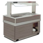 ISOLA BUFFET REFRIGERATA - CAPPA FISSA IN VETRO - COSTRUZIONE ACCIAIO INOX - PANNELLI MULTISTRATO FINITURA IN LEGNO - COLORE PINO ARTICO - ILLUMINAZIONE LED - REFRIGERAZIONE STATICA - SBRINAMENTO AUTOMATICO - TEMPERATURA -1°/+0°