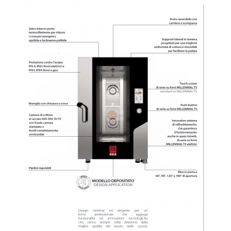 FORNO ELETTRICO COMBINATO CONVEZIONE - CON VAPORE DIRETTO - CAPACITA' 11 TEGLIE GN 1/1 - COMANDI TOUCH SCREEN