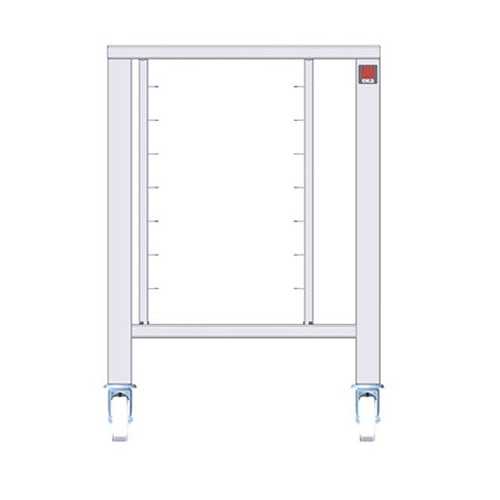 Tavolo in AISI 430 con ruote e supporti universali (capacità: 6 teglie 2/3 GN o 425 x 340 mm) - dimensioni 610 x 630 x 883 mm