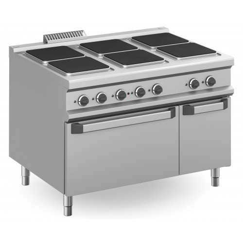 CUCINA ELETTRICA PROFESSIONALE 6 PIASTRE QUADRE SU FORNO ELETTRICO