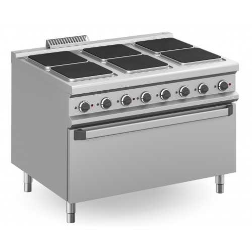 CUCINA ELETTRICA PROFESSIONALE 6 PIASTRE QUADRE SU FORNO ELETTRICO MAXI