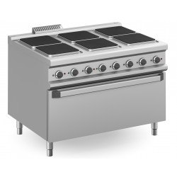 CUCINA ELETTRICA PROFESSIONALE 6 PIASTRE QUADRE SU FORNO ELETTRICO MAXI
