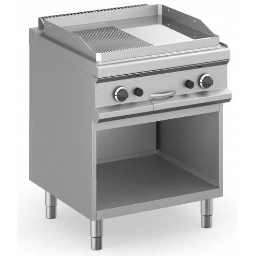 FRY TOP A GAS PROFESSIONALE PIASTRA 1/2 LISCIA E 1/2 RIGATA CROMATA