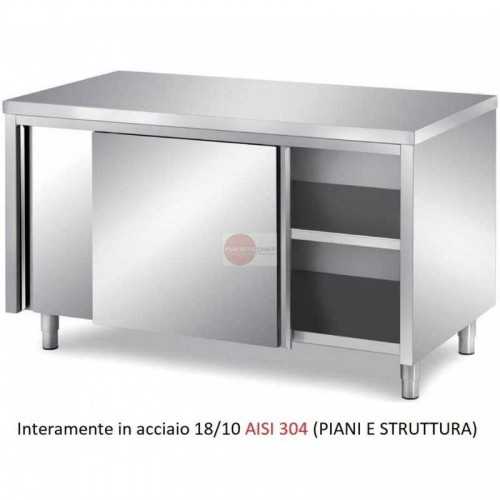 TAVOLO ARMADIATO CON ANTE SCORREVOLI SENZA ALZATINA - IN ACCIAIO 304 - MISURE L140 X P90