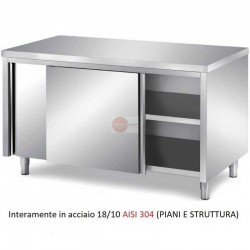 TAVOLO ARMADIATO CON ANTE SCORREVOLI SENZA ALZATINA - IN ACCIAIO 304 - MISURE L140 X P90